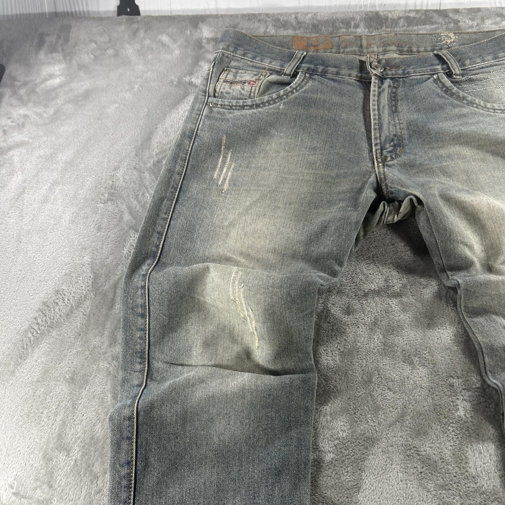 Diesel Industry Jeans Mens 35x30 Blue Light Wash Slim Tapered Distressed Stretch - Picture 13 of 16